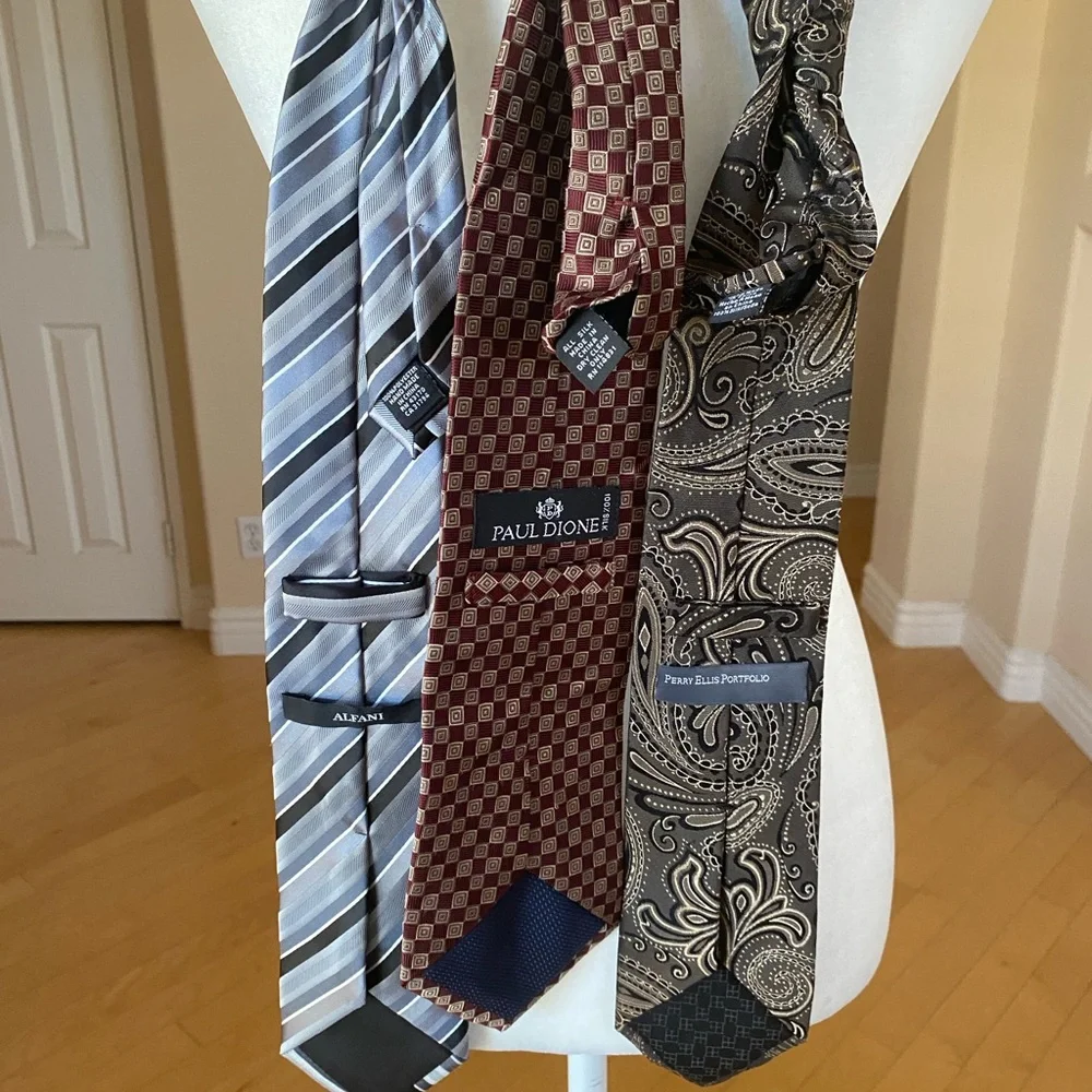 Set of Three Elegant Men's Ties- Burgandy Black, and Silver Gray